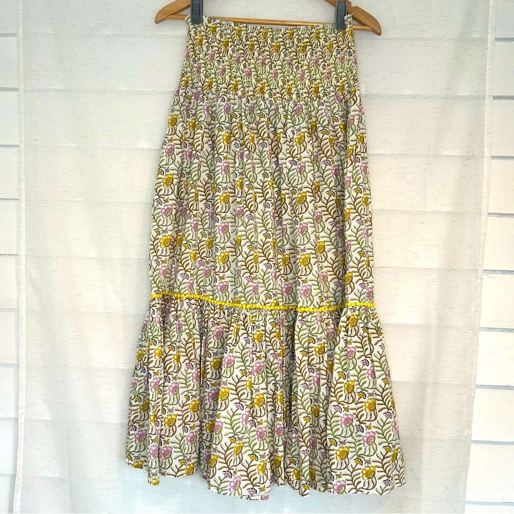 Faith + Zoe Floral Boho Tiered Midi Skirt Shirred Waist Size Large